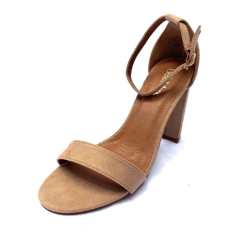 Bella Marie Ankle Strap Sandal Shirley Taupe Faux Suede Heels Size 8.5